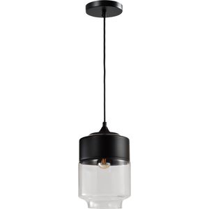 QUVIO Hanglamp retro - Plafondlamp - Sfeerlamp - Leeslamp - Eettafellamp - Verlichting - Slaapkamer lamp - Slaapkamer verlichting - Keukenverlichting - Keukenlamp - Langwerpige kap van metaal en glas - Diameter 18 cm