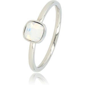 My Bendel Ring zilverkleurig met vierkante quartz glassteen - Fijne aanschuifring met quartz glassteen, gemaakt van mooi blijvend edelstaal - Met luxe cadeauverpakking