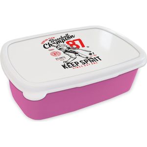 Broodtrommel Roze - Lunchbox - Brooddoos - Mancave - Honkbal - Zwart - Wit - Vintage - 18x12x6 cm - Kinderen - Meisje