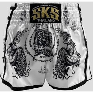 SKS Muay Thai Shorts Sakyant “Tiger & Dragon” - Wit / Zwart M