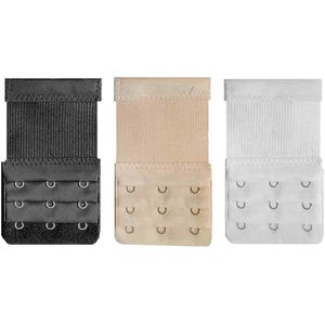 BH Verlengstuk Dames - 3-Haak Verlengriem - Zacht & Comfortabel - Nylon met RVS Haken - Zwart/Huid/Wit - Voor Dames BH - 3 Stuks