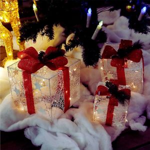 Set Van 3 LED-Geschenkdozen - Kerstbox - Verlichte Lichtketting Op Batterijen - Kerstdecoratie [Energieklasse A]