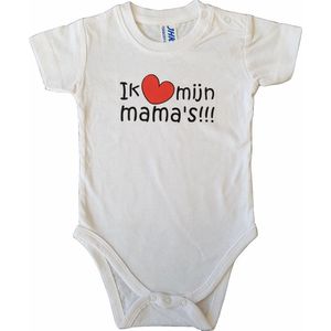 Witte romper met ""Ik hou van mijn mama's"" - 9 maanden - moederdag, zwanger, cadeautje, kraamcadeau, grappig, geschenk, baby, tekst, bodieke
