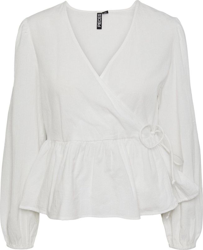 PIECES Pcmilla Ls Wrap Top, wit (bright white), M