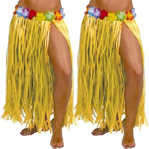 Toppers - Fiestas Guirca Hawaii verkleed rokje - 2x - voor volwassenen - geel - 75 cm - hoela rok - tropisch