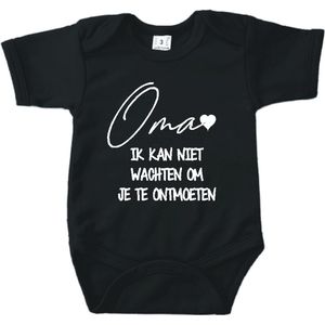 Baby romper met tekst zwangerschap aankondiging | Oma ik kan niet wachten om je te ontmoeten | Zwart | korte mouw | maat 56 cadeautje zwangerschap aankondiging bekendmaking |Cadeautje 100% katoen.