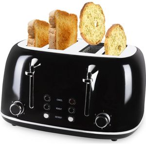 The Kitchen Guild® Broodrooster met 4 tostiklemmen – Tostiapparaat - Toaster - 6 Warmteniveaus – Incl. E-Book Tosti Recepten – 1630W – 4 Extra Brede Sleuven – Zwart