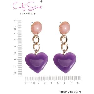 CandySweet Oorbellen - Set van 2 - Messing - Hypoallergeen en Metaal - Paars, Roze en Goud - 0X3X7 cm