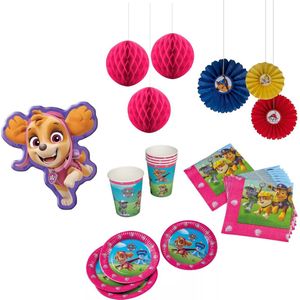 Paw Patrol - Feestpakket - Kinderfeest - Feestversiering - Verjaardag - Bordjes - Bekers - Servetten - Waaier plafonddecoratie - Honeycomb hangdecoratie - Helium ballon - Roze.