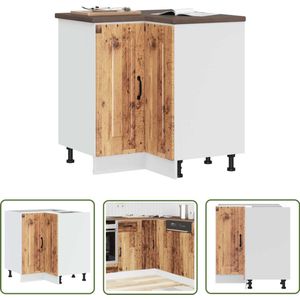The Living Store Hoekkeukenonderkast Kalmar bewerkt hout oud houtkleurig - Keuken Hoekkast - Houten Keukenkasten - Opslagruimte Keuken - Onderkasten Keuken - Houtlook Keuken
