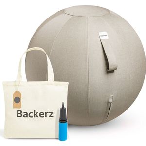 Backerz® Zitbal Kantoor en Thuis 65 CM - Luxe Yoga Bal - Zitballen met Hoes - Ergonomische Bureaustoel Bal - Linnen Zandgrijs