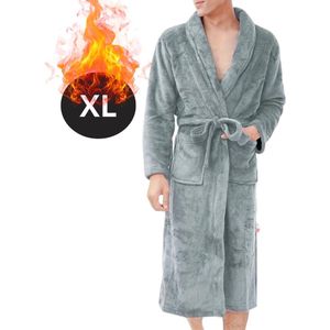 Livano Badjas Heren - Fleece - Katoen - Badstof - Sauna - Hamam - Wafel - Bathrobe - Duster - Ochtendjas - Kimono - Grijs XL