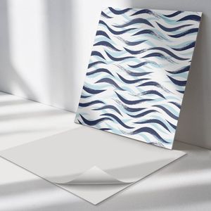 Wallfluent Vinyl Wandpaneel - Golven in dynamische beweging Zelfklevend Wandpaneel - 50 cm x 50 cm - Blauw PVC wandpaneel - 4 stuks - Vierkant Wandbekleding Vinyl - Patroon Wandpaneel - PVC Muurpaneel - Wandpaneel Keuken en Badkamer