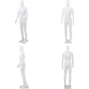 vidaXL Etalagepop mannelijk met glazen voet 175 cm glanzend wit - Mannequin - Mannequins - Paspop - Paspoppen
