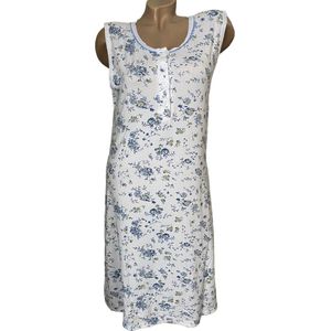 Dames nachthemd mouwloos 6537 bloemenprint XL wit/blauw