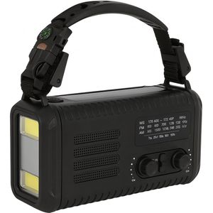 Yarvu ® Pro 1 - 20.000 MAH Noodradio - Opwindbaar + Accu + SOS + IPX3 Waterproof + Solar - 3.5MM AUX/Earphone ingang (incl AUX Kabel) - Nood Radio - Noodlamp - Zwart