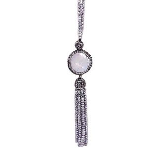 Zoetwater parelketting Bright Coin Pearl Silver - echte parels - wit - zilver -zwart - lange ketting - stras stenen