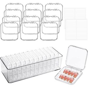 Nail Tips Display Storage Box Set - 12Pcs - 60 Double Sided Adhesive Tape - 1 Groter Acryl Box - Transparante Nageltips voor Press on Nail Business