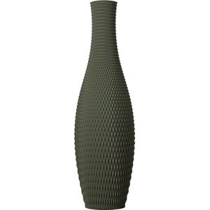 Slimprint Vaas ONYX, Olijfgroen, D14,9 x H50 cm, Moderne Vaas met Geometrisch Reliëf voor Pampas Pluimen en Decoratie Takken, Gerecycled Biokunststof