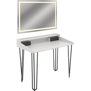 Vicco Kaptafel Sannar, Wit/Zwart, 110 cm met LED-spiegel