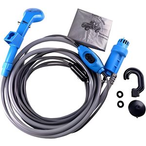 Douchkop 12V met Traploos Regelbare Waterdruk - Ideaal voor Camping, Auto, Huisdieren en meer - Inclusief 2m Waterslang en 5m Kabellengte - Blauw