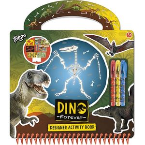 Totum Dino Forever designer doeboek tekenen schrijven en stickeren hardcover boekje met dinosaurus thema - 30 delig incl. stickers sjablonen en mini gelpennen