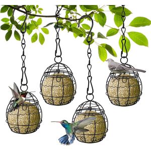 Meizenbollhouder, vogelvoederstation, mezenbollhouder met S-vormige haken, metalen vogelvoederhuis om op te hangen, voor tuin, outdoor, bos, wilde vogels zoals mussen, roodborstjes, mussen (4)