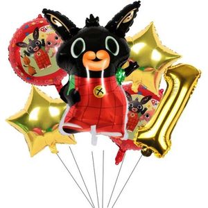 Bing Verjaardag Versiering - Leeftijd: 1 jaar - Bing Ballonnen - 6 delig - Bing Kinderfeestje - Bing Feestpakket - Folieballon / Heliumballon / Leeftijdballon - Bing XL Ballon - Feestversiering - Kinder Verjaardag - Hoera 1 jaar! Eerste Verjaardag