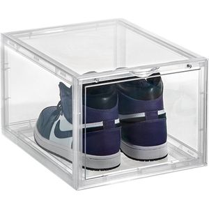 Kicksafe® Sneaker Box - Schoenenopberger - Stapelbaar - Drop-front (met Deurtje aan smalle kant en Magneetjes) - 1 stuks - Transparant