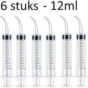 Kaakspuitje gebogen tip - 6 stuks - 12ml - met schaalverdeling - Monosyringe - kaakholtespuitje