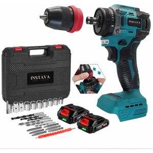 Instava 2 in 1 Accu Schroefboormachine Incl. 2x Accu (2.0Ah) - Geschikt Voor Makita 18v Accu - Incl. Opbergkoffer en 31-delige Set Accessoires