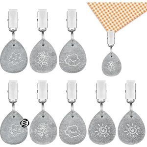 Equivera 8 stuks tafelkleedgewichten natuursteen met klem, marmer tafelkleed gewichten tafelkleedgewichten met opdruk, tafelkleden klemmen voor picknicks, feesten, camping, bruiloften