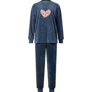 Lunatex - warme dames pyjama velours 124209 - navy/bruin - maat S