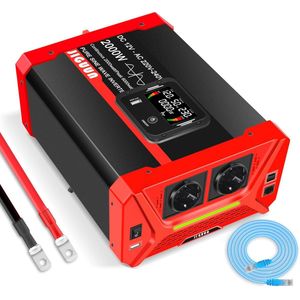 2000W Zuivere Sinus Omvormer 12V naar 230V met LCD Afstandsbediening en 5 Poorten