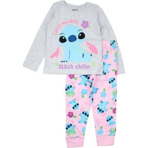 Stitch pyjama - maat 92 - Lilo en Stitch Chillin pyama - katoen - grijs met roze