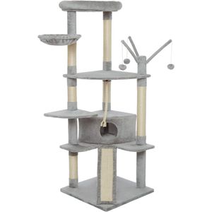 Kattenboom voor Grote Katten met Glijbaan - Luxe Kattentoren met Krabpalen en Activiteitencentrum 167cm Lichtgrijs