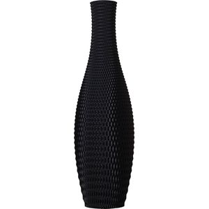Slimprint Vaas ONYX, Mat Zwart, D17,9 x H60 cm, Decoratieve Vaas met Geometrisch Reliëf voor Pampas Pluimen, Gerecycled Biokunststof