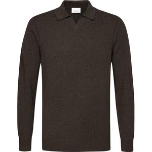 Profuomo - Polo Lange Mouw - Bruin - V-hals