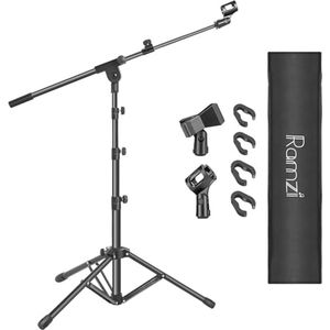 Microfoonstandaard, dubbele ondersteuning statief microfoonstandaard vloerboom microfoonstandaard met microfoonstandaard tas en 2 microfoonclips verstelbare arm