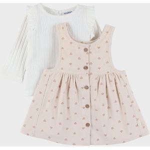 Noukie's Meisjes Set Salopette print + T-shirt rib roos - Maat 62