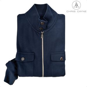 Chris Cayne herenvest - maat M - kleur donkerblauw - lange mouwen - zakken - structuur - valt ruim - met stretch - Katoen - jersey - dun vest - ottoman