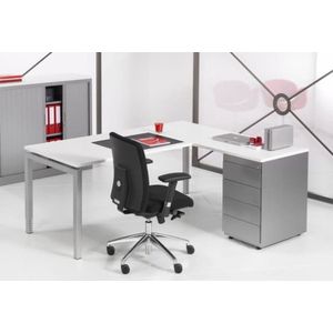 4-Poots hoekbureau met ladenblok Kubus 180 x160cm Ladeblok 4 lades met pennenlade bladkleur Antraciet eiken framekleur Antraciet (Ral 7016) hoek Links
