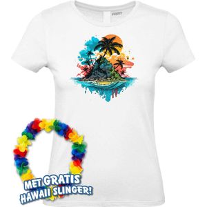 Dames t-shirt Palmboom Eiland | Toppers in Concert 2024 | Club Tropicana | Hawaii Shirt | Ibiza Kleding | Wit Dames | maat XXL