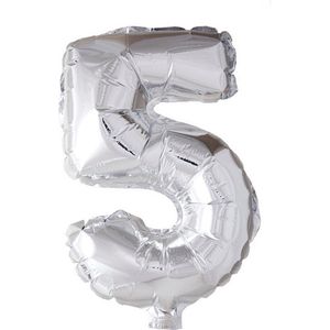 Folie ballon cijfer 5 zilver | 41cm