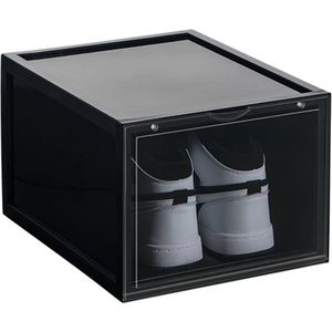 Kicksafe® Sneaker Box - Schoenenopberger - Stapelbaar - Drop-front (met Deurtje aan smalle kant en Magneetjes) - 1 stuks - Zwart