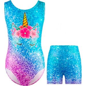 Turnsetje Eenhoorn - blauw - maat 116/122