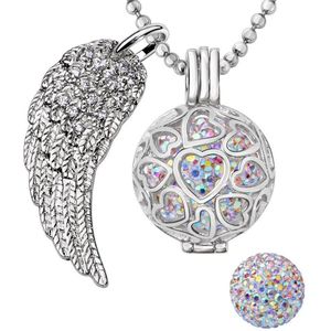 Quiges Engelenroeper 18mm Bolhouder met Ketting 90cm en Bolletje - Dames - Zilverkleurig Hartjes - EBS18182