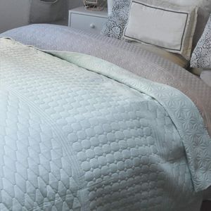 Sprei, bed & sofaplaid, dagdeken, bedsprei, XXL-deken, 240 cm x 260 cm, mint/grijs patroon)