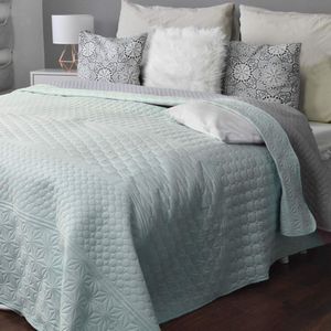 Sprei, bed & sofaplaid, dagdeken, bedsprei, XXL-deken, 240 cm x 260 cm, mint/grijs patroon)
