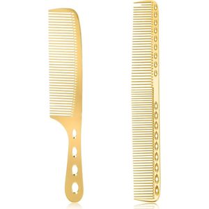 2 Stukken Aluminium Haarstyling Kam - Professionele Metalen Barber Kam - Gouden Handvat Kam - Anti-Static Carbon Kam voor Mannen en Vrouwen